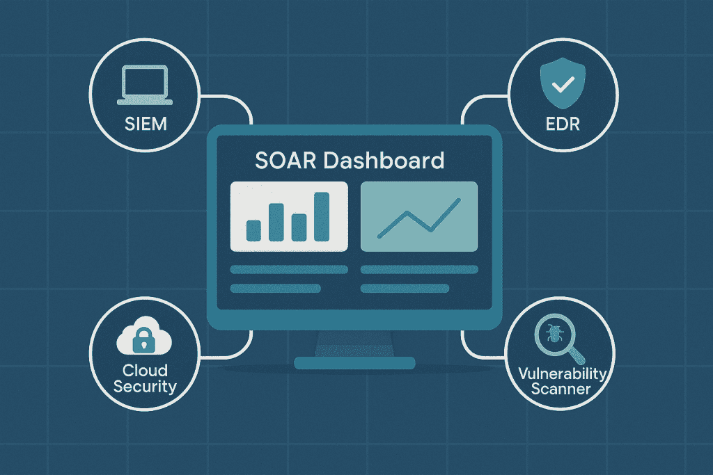 Managed SOAR Platform Benefits That Boost Your SOC 3 Managed SOAR platform benefits that boost your SOC: dashboard connecting SIEM, EDR, cloud security, vulnerability scanner